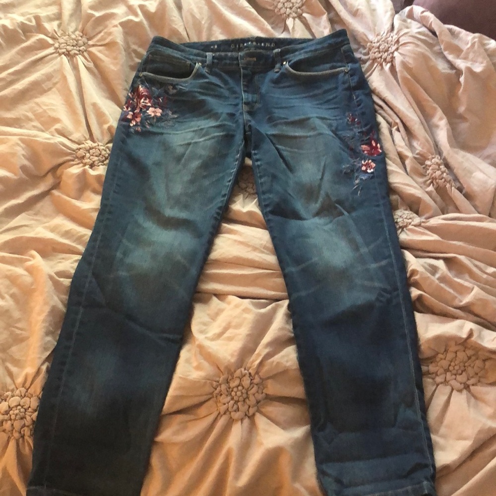 Floral embroidered jeans